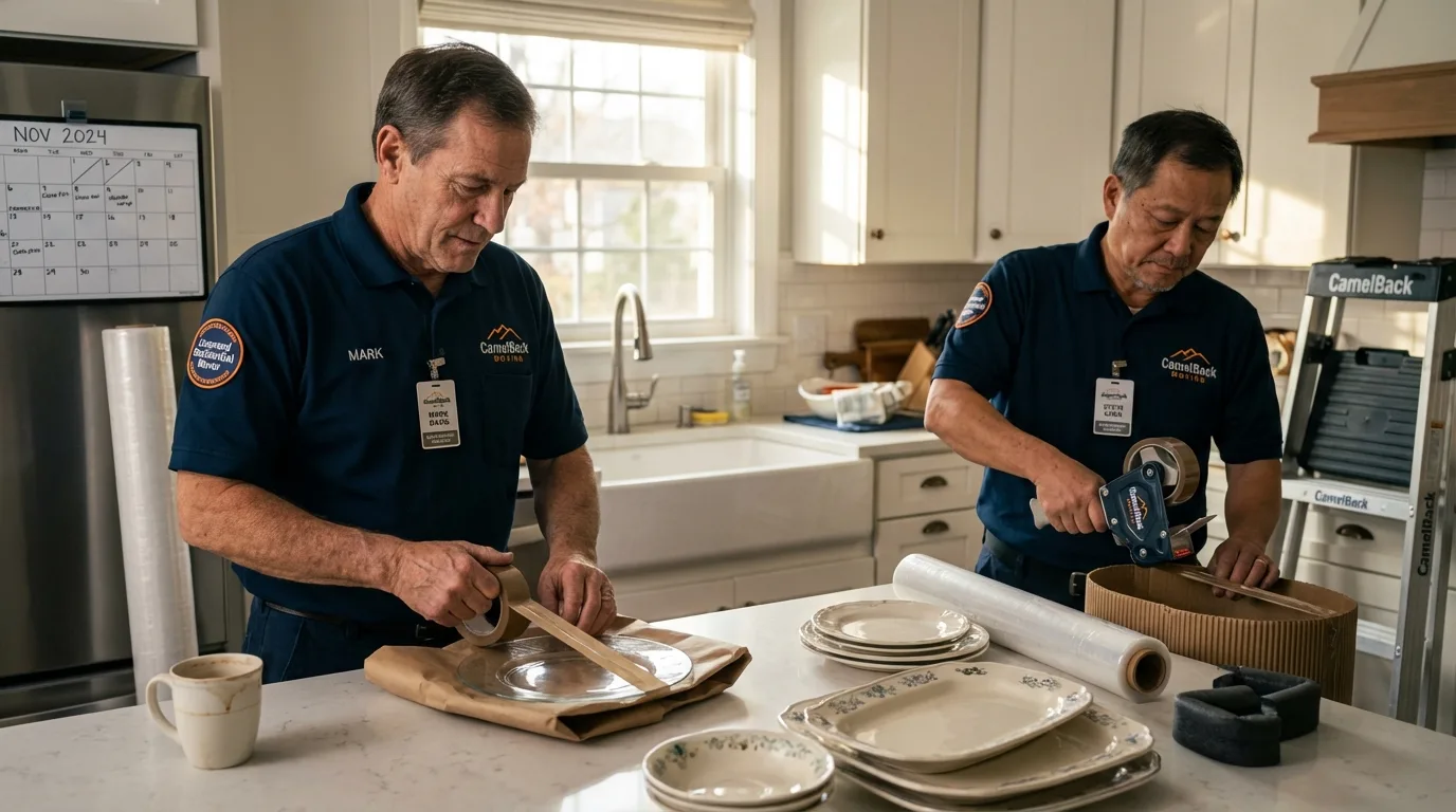 Professional crew packing kitchen dishware in Columbia, KY